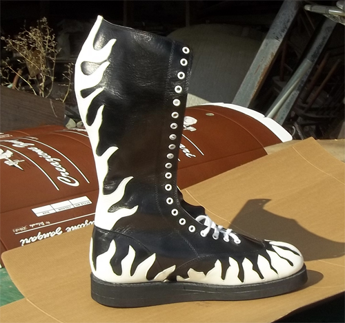 RD Wrestling Boots --Black and white flame boots--
