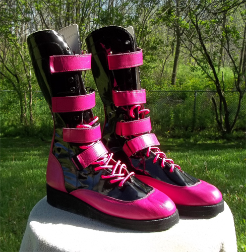 black and pink wrestling shoes
